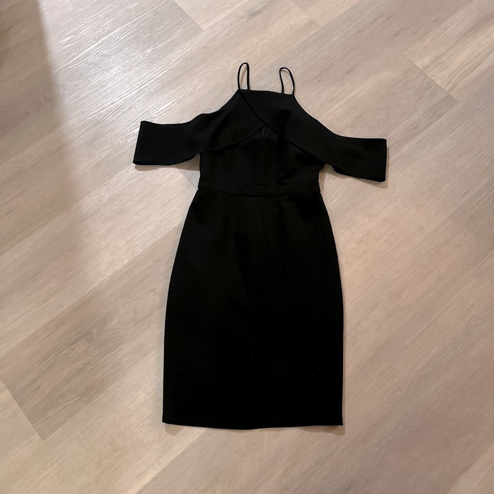 Adelynrae Adelyn Rae black off shoulder MIDI sheath cocktail dress Small S